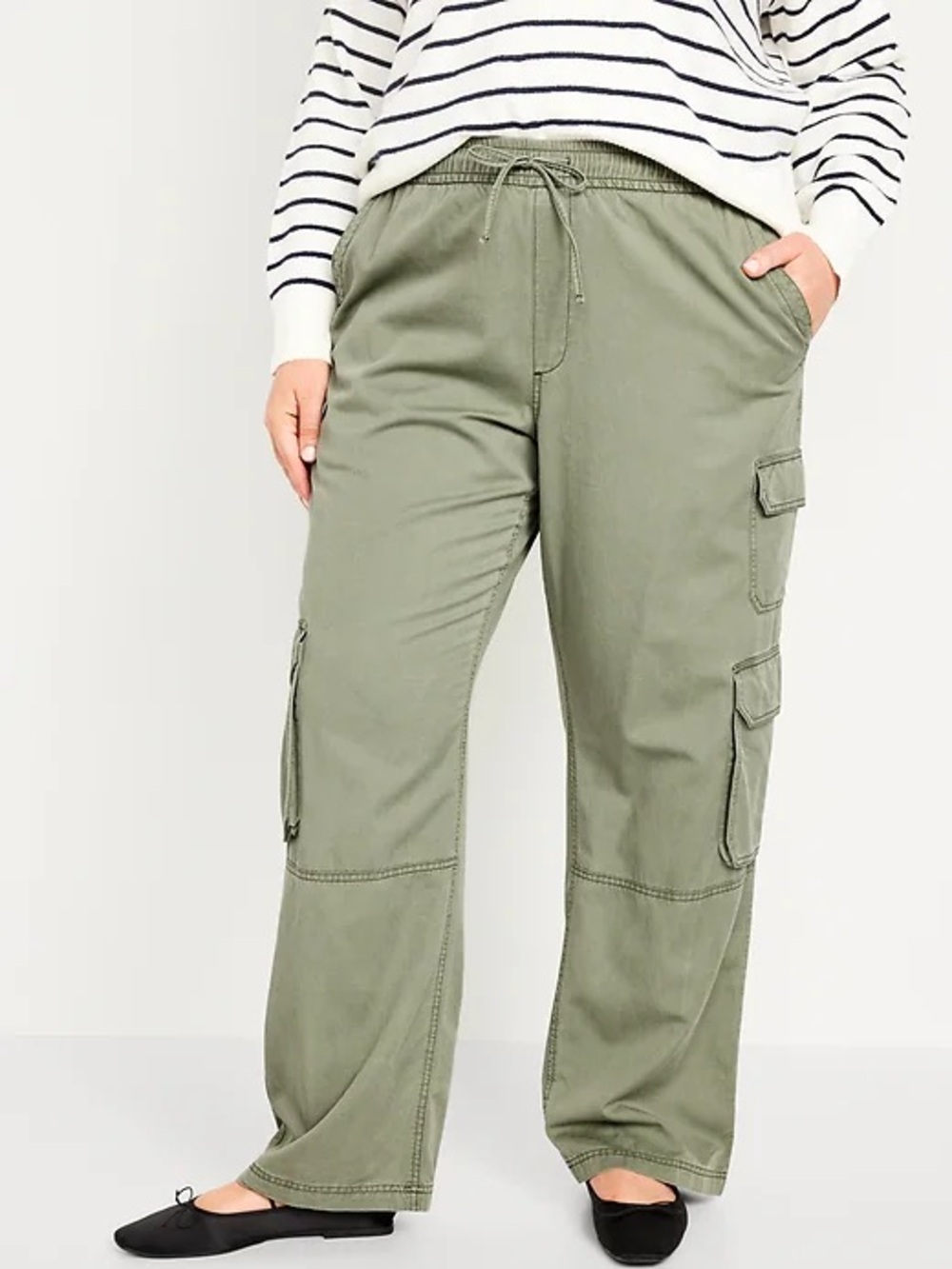 Old Navy Blue Cargo Pants - Elastic Waist Drawstring Wide Leg Size Medium - Picture 4 of 8